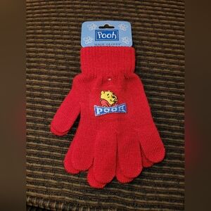 Winnie The Pooh Vintage Magic Gloves Red With Pooh Embroidery NWT